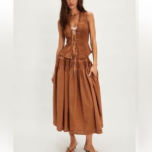 NWT Free People Gesibelle Set Boho Skirt Vest Top Macadamia Medium